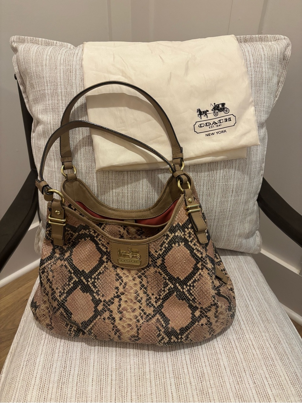 Coach Snake-Print Shoulder Bag in Brown and Black